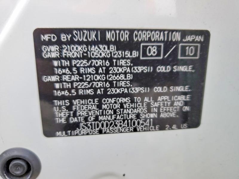 97512355 :رقم المزاد ، JS3TD0D23B4100541 vin ، 2011 Suzuki Grand Vitara مزاد بيع