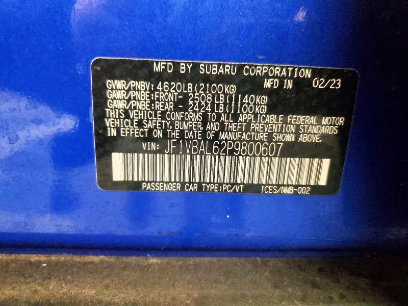 Продажа на аукционе авто 2023 Subaru Wrx Limite, vin: JF1VBAL62P9800607, номер лота: 72358795