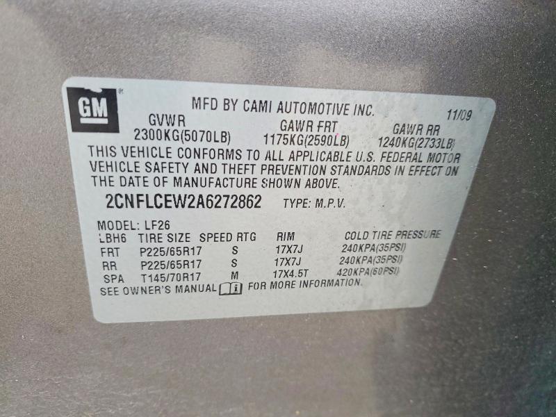 2010 Chevrolet Equinox მანქანა იყიდება აუქციონზე, vin: 2CNFLCEW2A6272862, აუქციონის ნომერი: 73392275