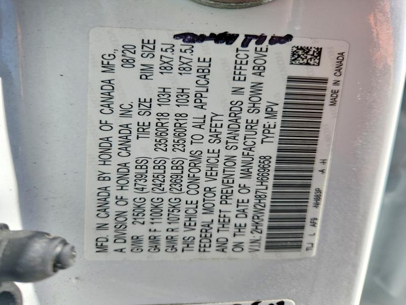 73470035 :رقم المزاد ، 2HKRW2H87LH669658 vin ، 2020 Honda Cr-v مزاد بيع
