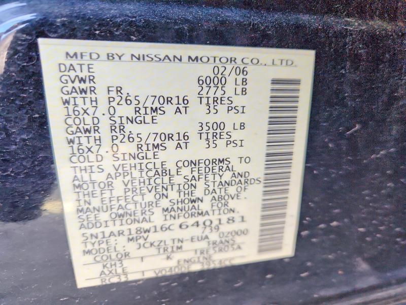 Aukcja sprzedaży 2006 Nissan Pathfinder, vin: 5N1AR18W16C640181, numer aukcji: 74956725
