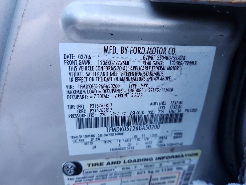 2006 Ford Freestyle მანქანა იყიდება აუქციონზე, vin: 1FMDK05126GA50200, აუქციონის ნომერი: 75424905