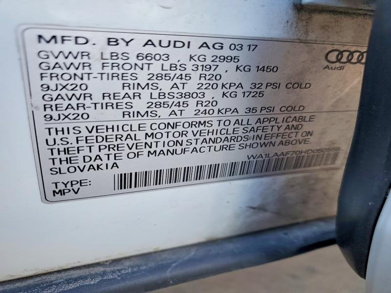 Aukcja sprzedaży 2017 Audi Q7, vin: WA1LAAF70HD050559, numer aukcji: 74575625