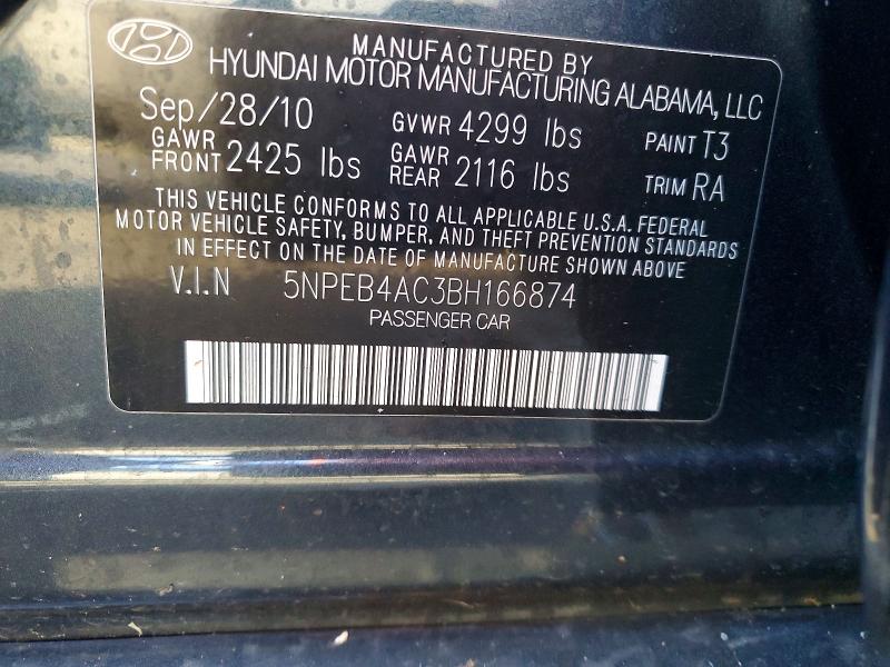 Aukcja sprzedaży 2011 Hyundai Sonata, vin: 5NPEB4AC3BH166874, numer aukcji: 73698955