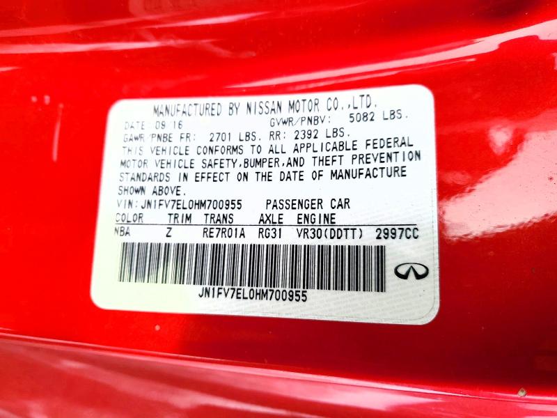 73587565 :رقم المزاد ، JN1FV7EL0HM700955 vin ، 2017 Infiniti Q60 مزاد بيع
