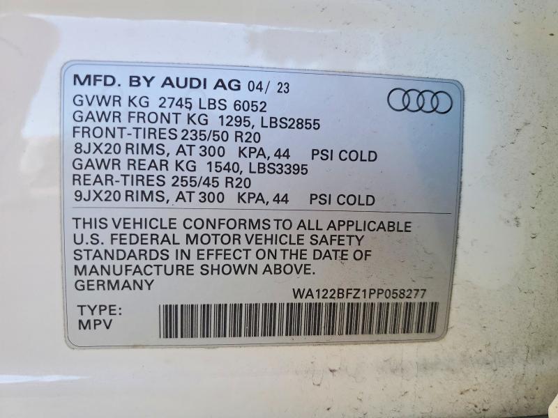72797565 :رقم المزاد ، WA122BFZ1PP058277 vin ، 2023 Audi Q4 E-tron مزاد بيع