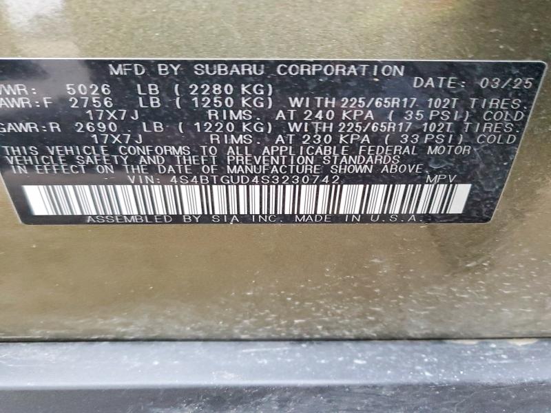 Продаж на аукціоні авто 2025 Subaru Outback Wi, vin: 4S4BTGUD4S3230742, номер лоту: 74255005