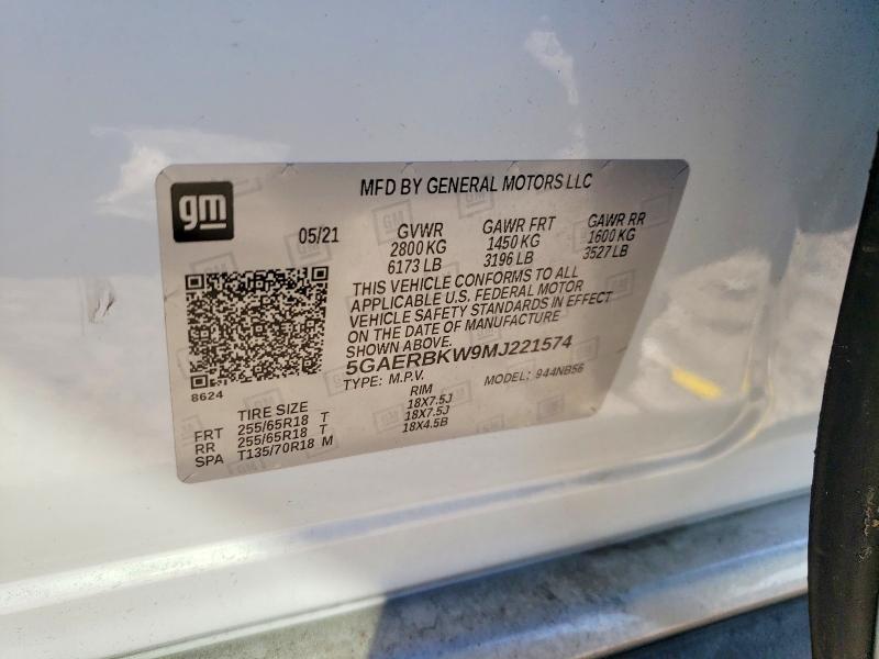 2021 Buick Enclave მანქანა იყიდება აუქციონზე, vin: 5GAERBKW9MJ221574, აუქციონის ნომერი: 74838475