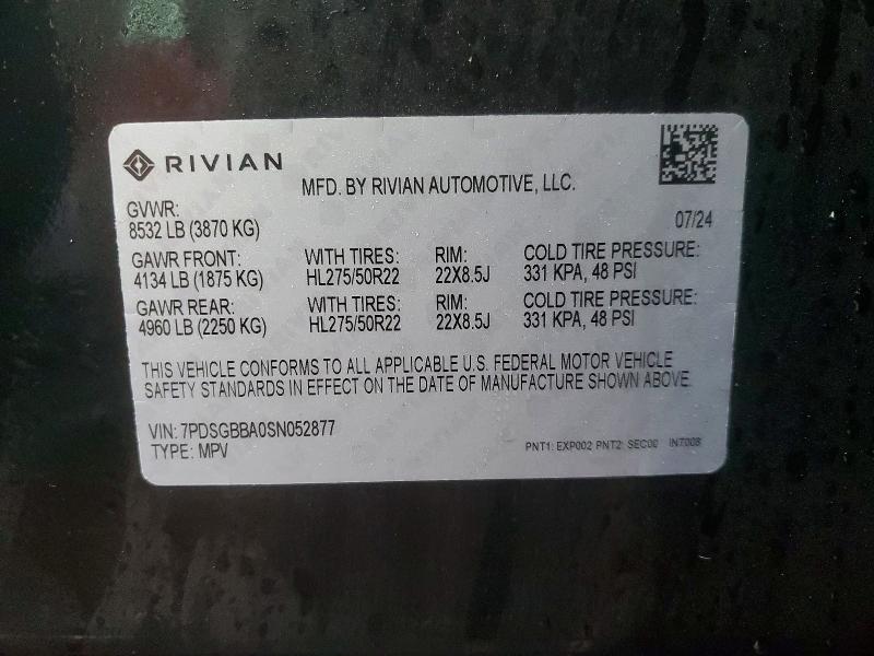 56053916 :رقم المزاد ، 7PDSGBBA0SN052877 vin ، 2025 Rivian R1s مزاد بيع