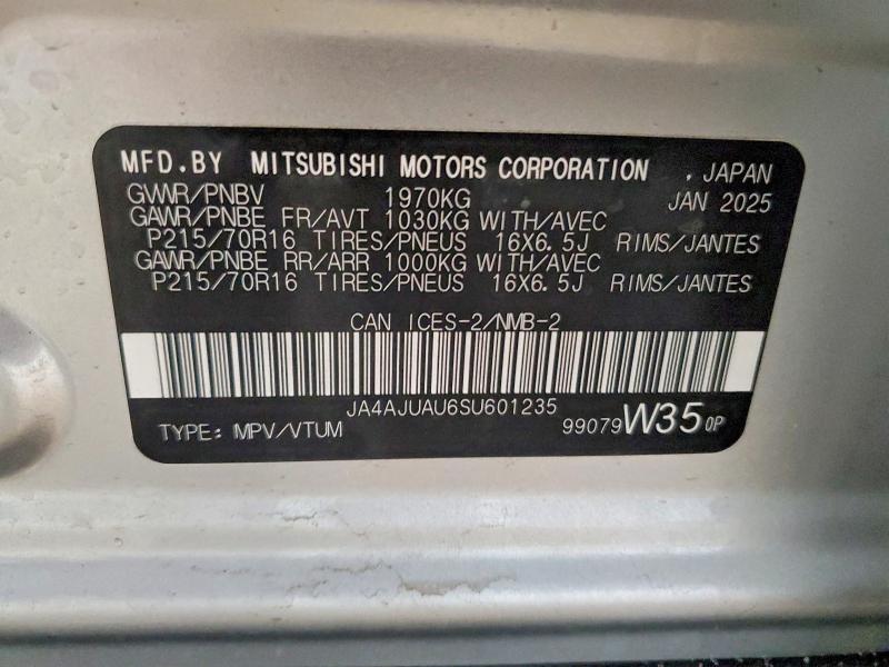 72124935 :رقم المزاد ، JA4AJUAU6SU601235 vin ، 2025 Mitsubishi Rvr مزاد بيع