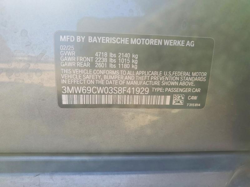 Продаж на аукціоні авто 2025 Bmw 330i, vin: 3MW69CW03S8F41929, номер лоту: 98885865