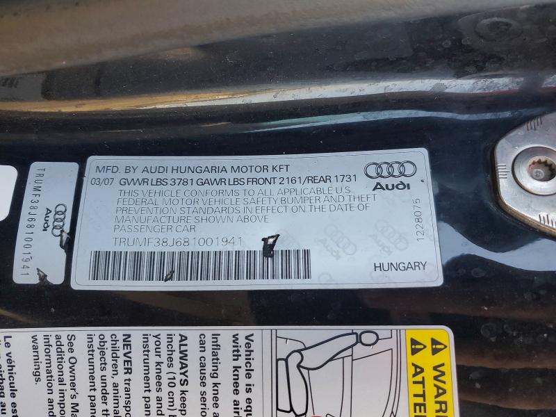 74625065 :رقم المزاد ، TRUMF38J681001941 vin ، 2008 Audi Tt مزاد بيع
