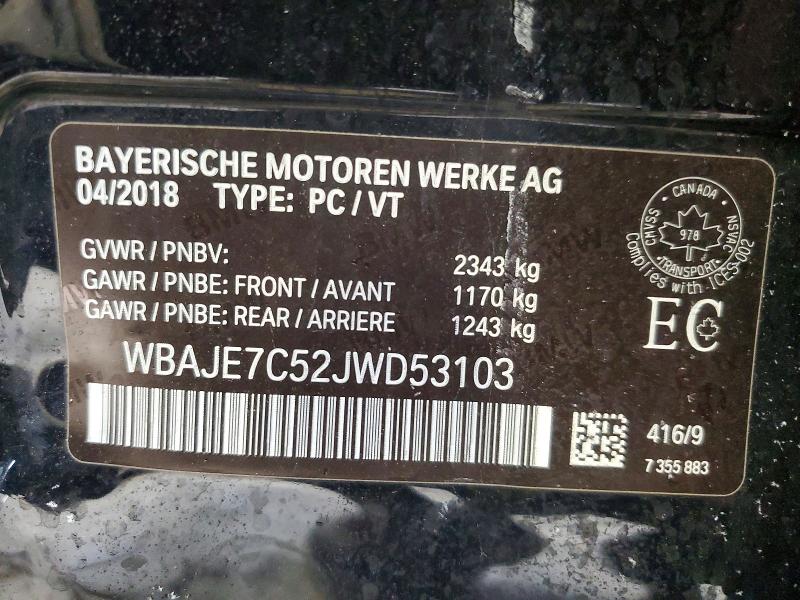 Продаж на аукціоні авто 2018 Bmw 540, vin: WBAJE7C52JWD53103, номер лоту: 72755535