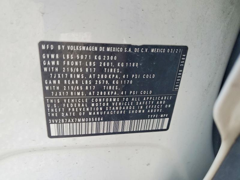Aukcja sprzedaży 2021 Volkswagen Tiguan, vin: 3VV2B7AX7MM095684, numer aukcji: 73887665