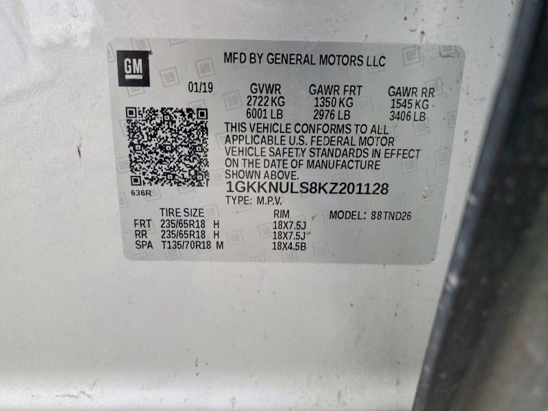 75252315 :رقم المزاد ، 1GKKNULS8KZ201128 vin ، 2019 Gmc Acadia مزاد بيع
