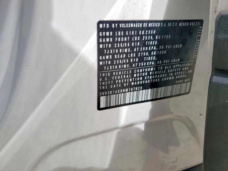 Aukcja sprzedaży 2022 Volkswagen Tiguan, vin: 3VV3B7AX8NM167823, numer aukcji: 99674445
