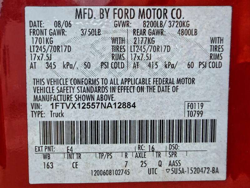 Продаж на аукціоні авто 2007 Ford F150, vin: 1FTVX12557NA12884, номер лоту: 74157985