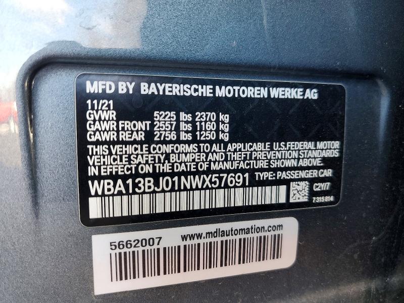 Продажа на аукционе авто 2022 Bmw 530, vin: WBA13BJ01NWX57691, номер лота: 73680595