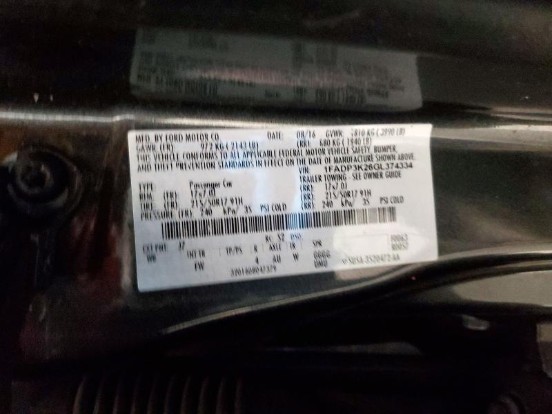 2016 Ford Focus მანქანა იყიდება აუქციონზე, vin: 1FADP3K26GL374334, აუქციონის ნომერი: 74425245