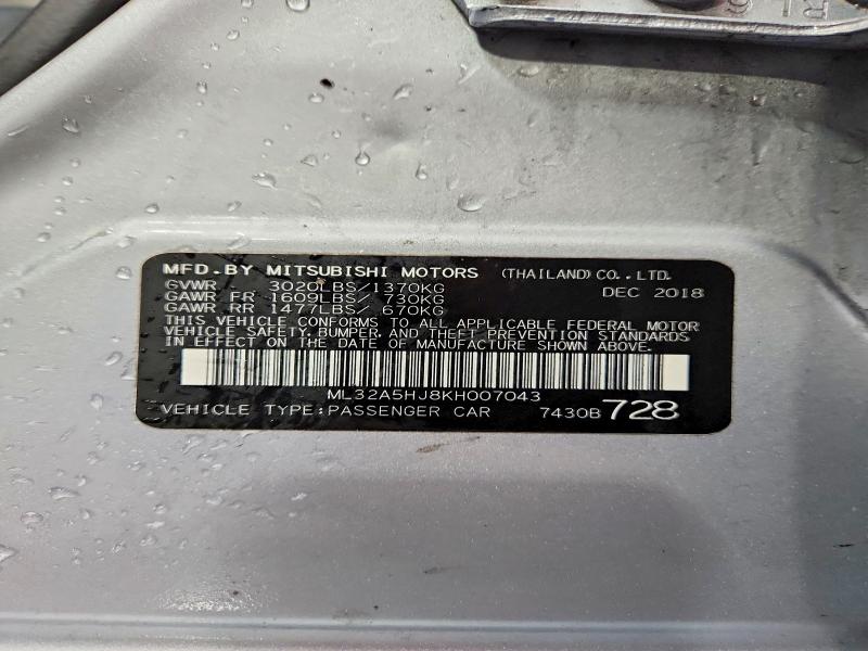 Продаж на аукціоні авто 2019 Mitsubishi Mirage Le, vin: ML32A5HJ8KH007043, номер лоту: 72430885
