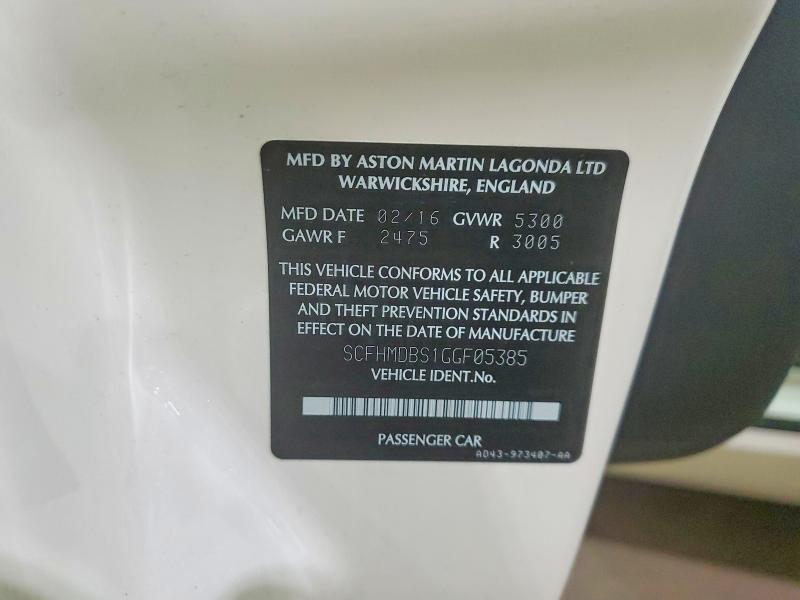 Продажа на аукционе авто 2016 Aston Martin Rapide, vin: SCFHMDBS1GGF05385, номер лота: 97756575