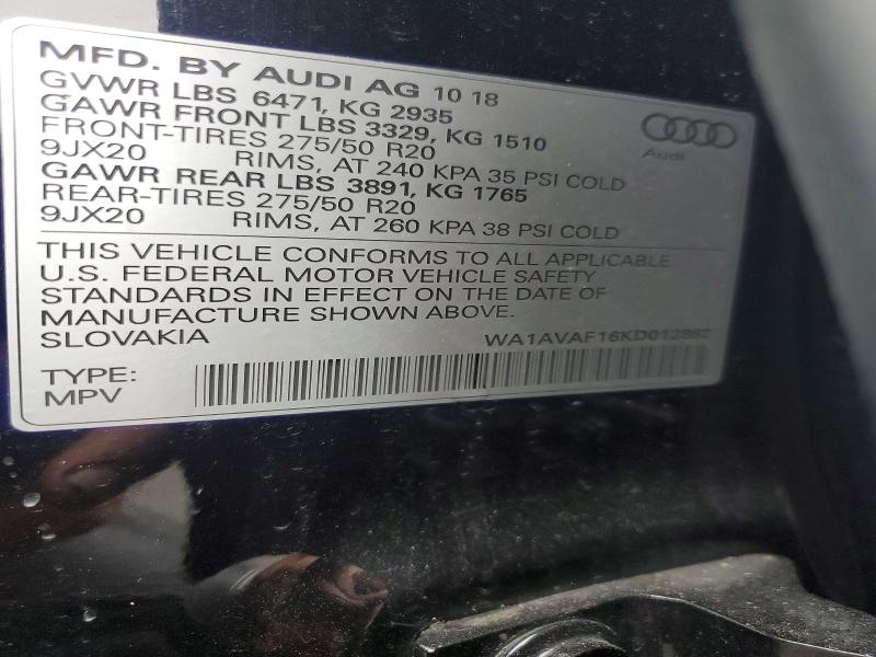 Продажа на аукционе авто 2019 Audi Q8, vin: WA1AVAF16KD012882, номер лота: 74383645