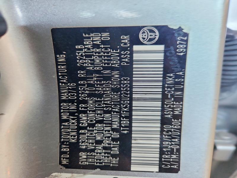 2016 Toyota Camry მანქანა იყიდება აუქციონზე, vin: 4T1BF1FK5GU225583, აუქციონის ნომერი: 97919495