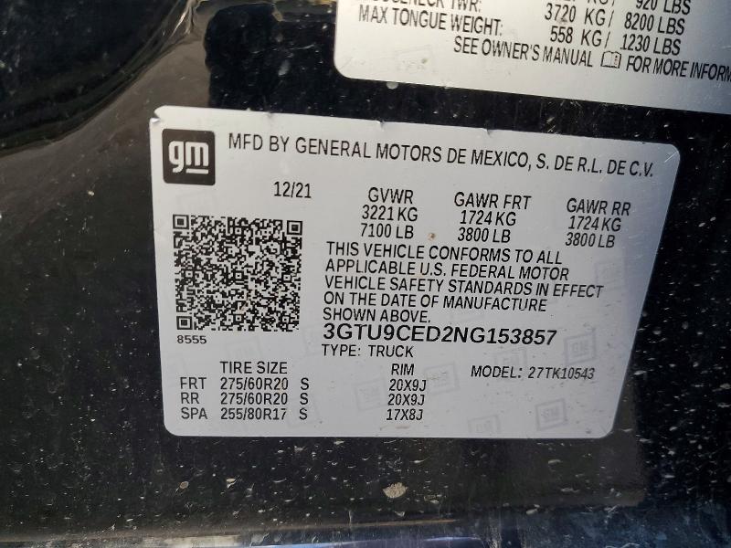 99511035 :رقم المزاد ، 3GTU9CED2NG153857 vin ، 2022 Gmc Sierra Limited مزاد بيع