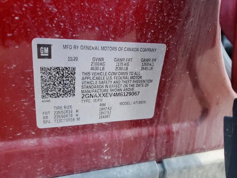 Продаж на аукціоні авто 2021 Chevrolet Equinox, vin: 2GNAXXEV4M6129067, номер лоту: 99432085