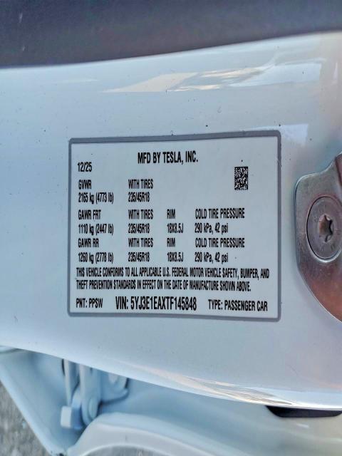 Продажа на аукционе авто 2026 Tesla Model 3, vin: 5YJ3E1EAXTF145848, номер лота: 73631895