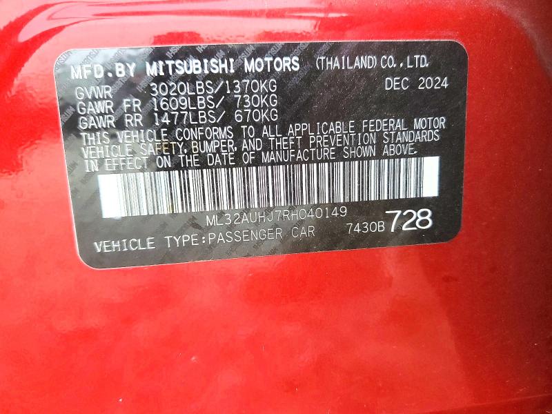 Aukcja sprzedaży 2024 Mitsubishi Mirage, vin: ML32AUHJ7RH040149, numer aukcji: 99843675