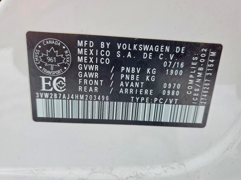 72719655 :رقم المزاد ، 3VW2B7AJ4HM203496 vin ، 2017 Volkswagen Jetta مزاد بيع