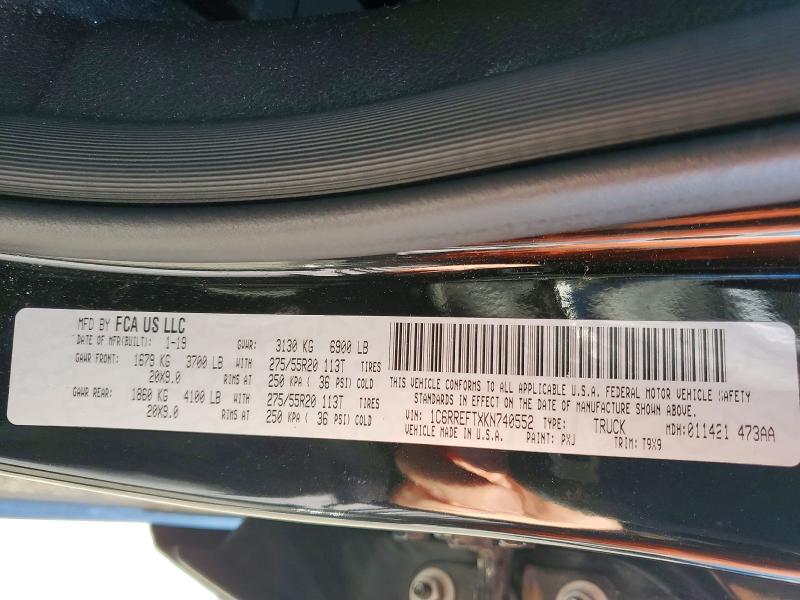 74753015 :رقم المزاد ، 1C6RREFTXKN740552 vin ، 2019 Ram 1500 مزاد بيع