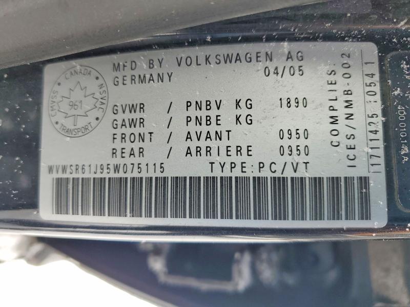 Продажа на аукционе авто 2005 Volkswagen Jetta, vin: WVWSR61J95W075115, номер лота: 74551575