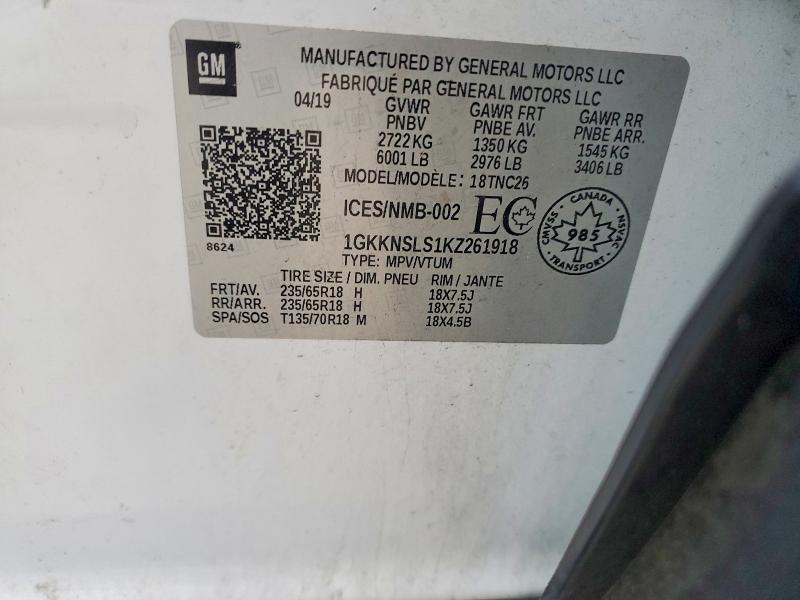 Aukcja sprzedaży 2019 Gmc Acadia, vin: 1GKKNSLS1KZ261918, numer aukcji: 99260195