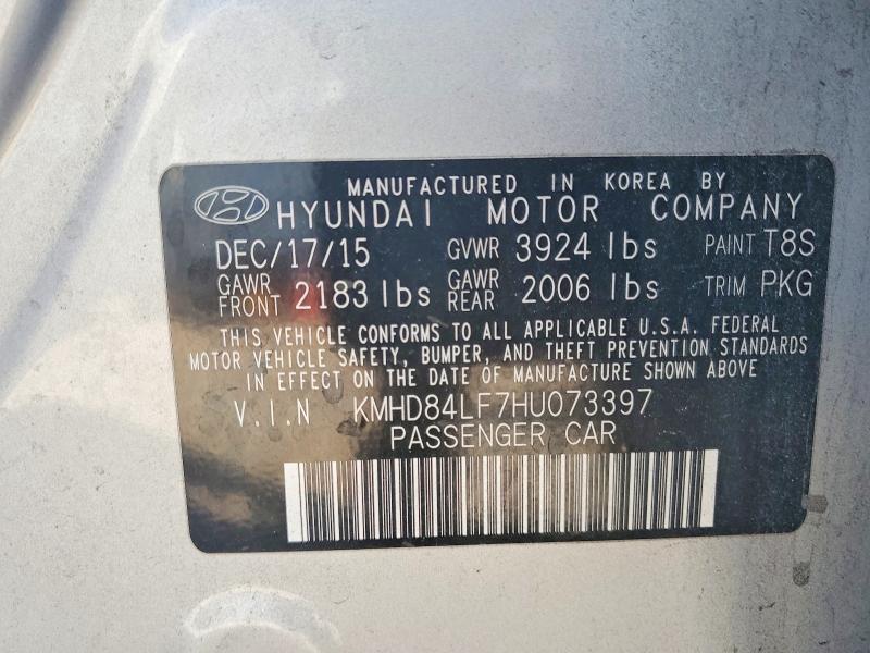 Продаж на аукціоні авто 2017 Hyundai Elantra, vin: KMHD84LF7HU073397, номер лоту: 73983905