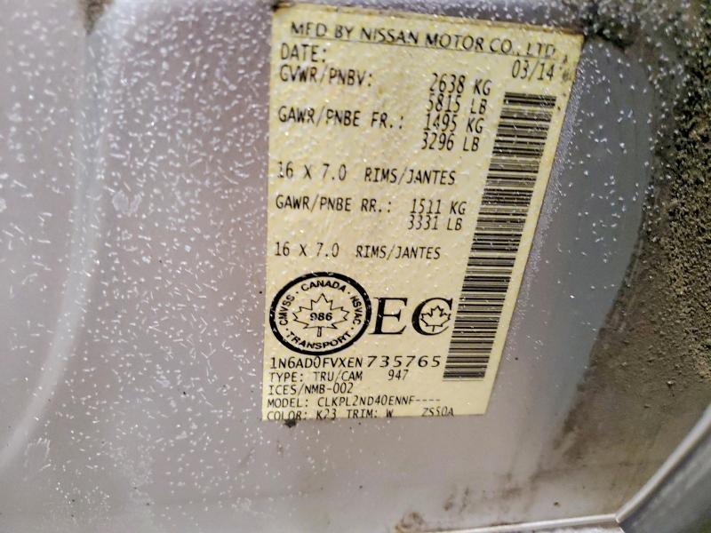 73126355 :رقم المزاد ، 1N6AD0FVXEN735765 vin ، 2014 Nissan Frontier مزاد بيع