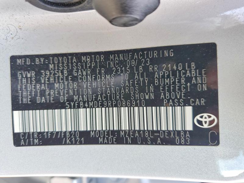 Aukcja sprzedaży 2024 Toyota Corolla, vin: 5YFB4MDE9RP086910, numer aukcji: 99876325
