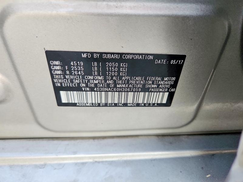 Продажа на аукционе авто 2017 Subaru Legacy, vin: 4S3BNAC60H3067059, номер лота: 98889795