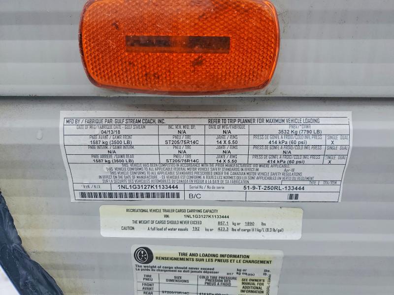 2019 Gulf Stream Amerilite მანქანა იყიდება აუქციონზე, vin: 1NL1G3127K1133444, აუქციონის ნომერი: 99127445