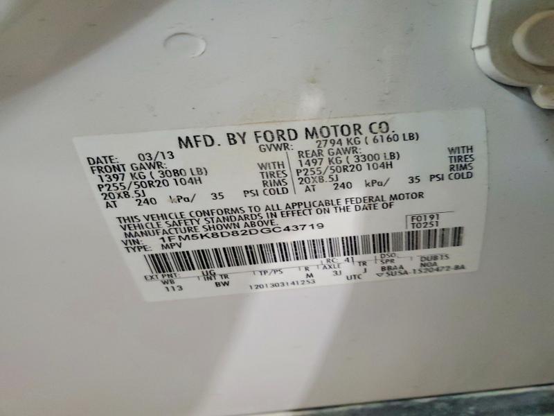 Aukcja sprzedaży 2013 Ford Explorer, vin: 1FM5K8D82DGC43719, numer aukcji: 72970665