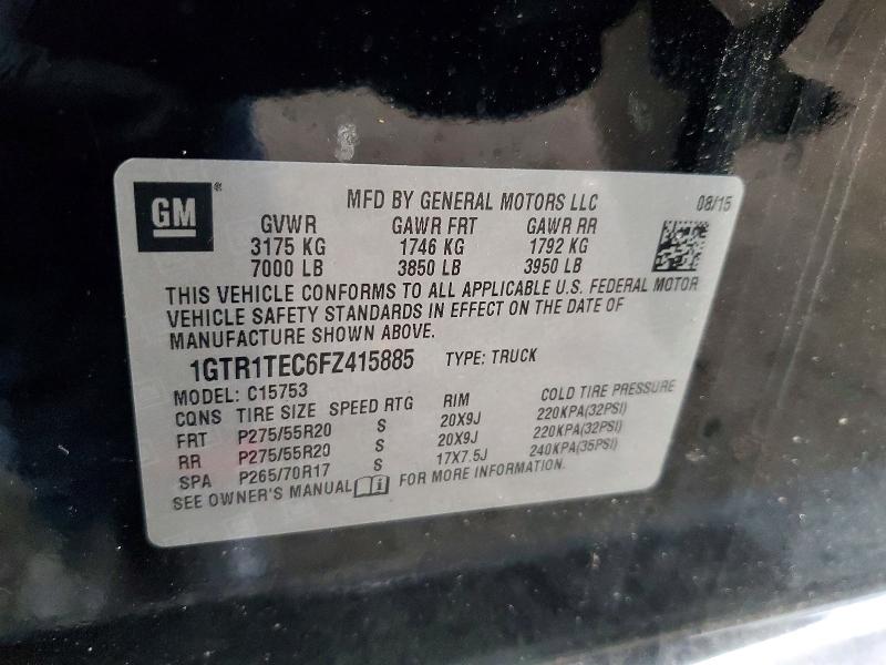 Продаж на аукціоні авто 2015 Gmc Sierra, vin: 1GTR1TEC6FZ415885, номер лоту: 97267605