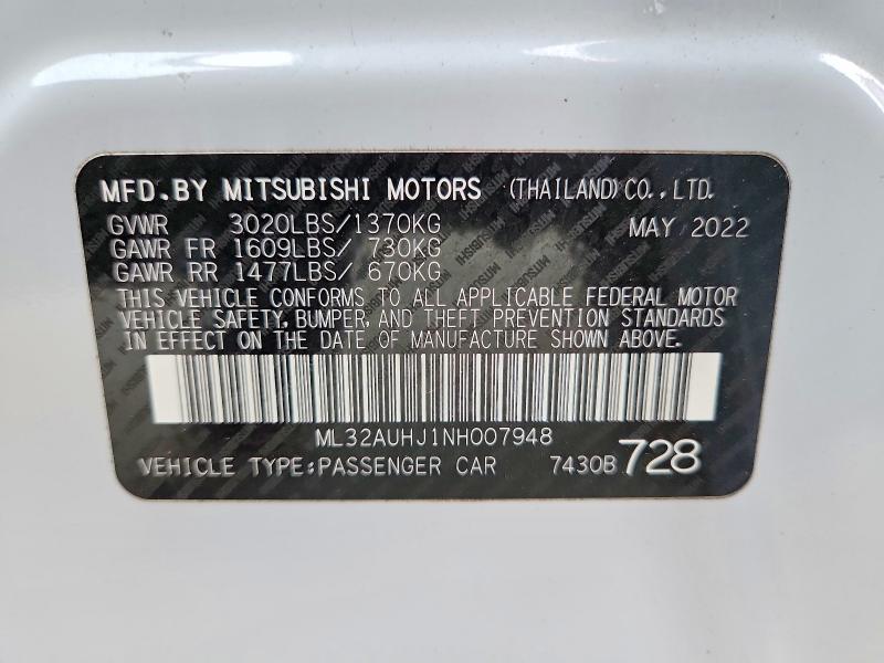 Продаж на аукціоні авто 2022 Mitsubishi Mirage, vin: ML32AUHJ1NH007948, номер лоту: 72422205