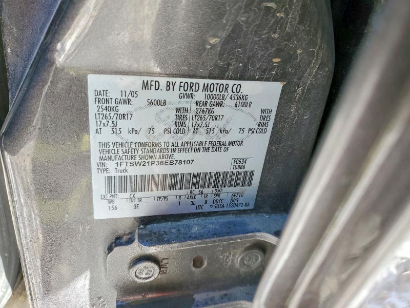 Продаж на аукціоні авто 2006 Ford F250, vin: 1FTSW21P36EB78107, номер лоту: 72372485