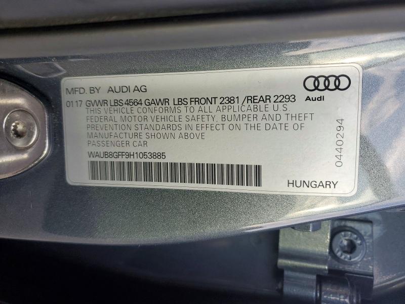 Aukcja sprzedaży 2017 Audi A3, vin: WAUB8GFF9H1053885, numer aukcji: 94493095