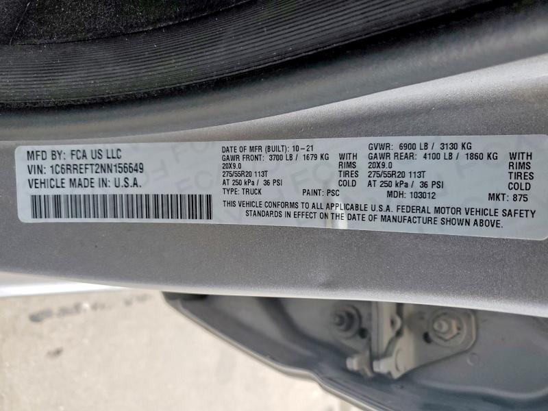 Продажа на аукционе авто 2022 Ram 1500, vin: 1C6RREFT2NN156649, номер лота: 73743655