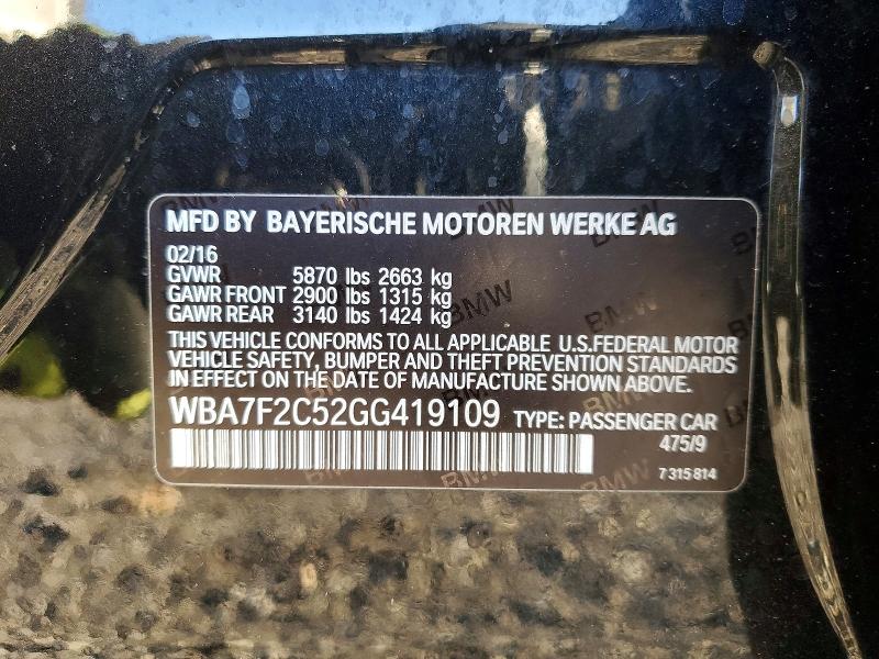 Aukcja sprzedaży 2016 Bmw 750 Xi, vin: WBA7F2C52GG419109, numer aukcji: 99681325