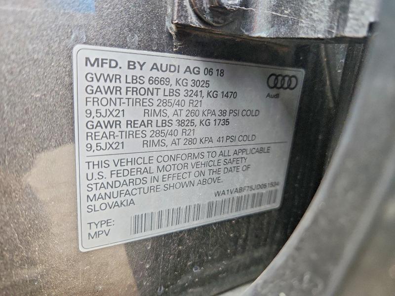 2018 Audi Q7 მანქანა იყიდება აუქციონზე, vin: WA1VABF75JD051534, აუქციონის ნომერი: 98608885