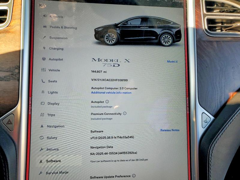 Продажа на аукционе авто 2017 Tesla Model X, vin: 5YJXCAE22HF038199, номер лота: 73910355