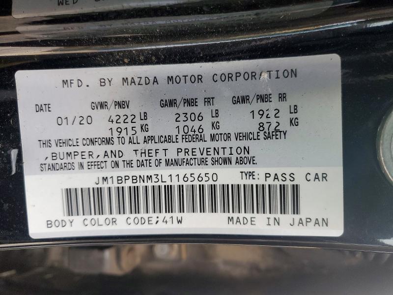 Aukcja sprzedaży 2020 Mazda 3, vin: JM1BPBNM3L1165650, numer aukcji: 98723345